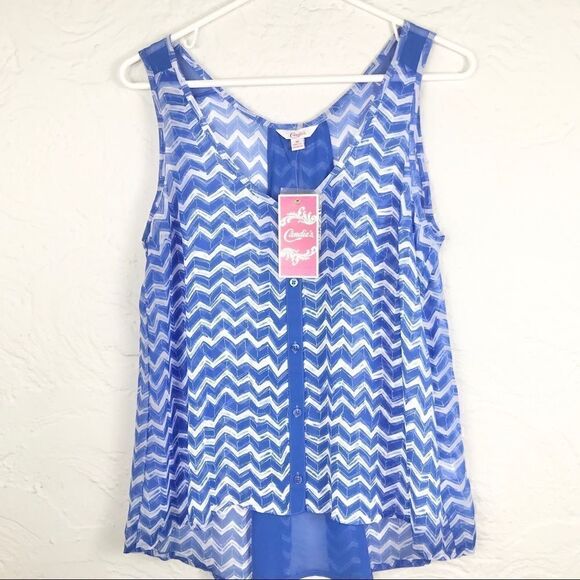 Candie’s Sky Blue Chevron Sleeveless Lightweight Flowy blouse NEW - Picture 1 of 6